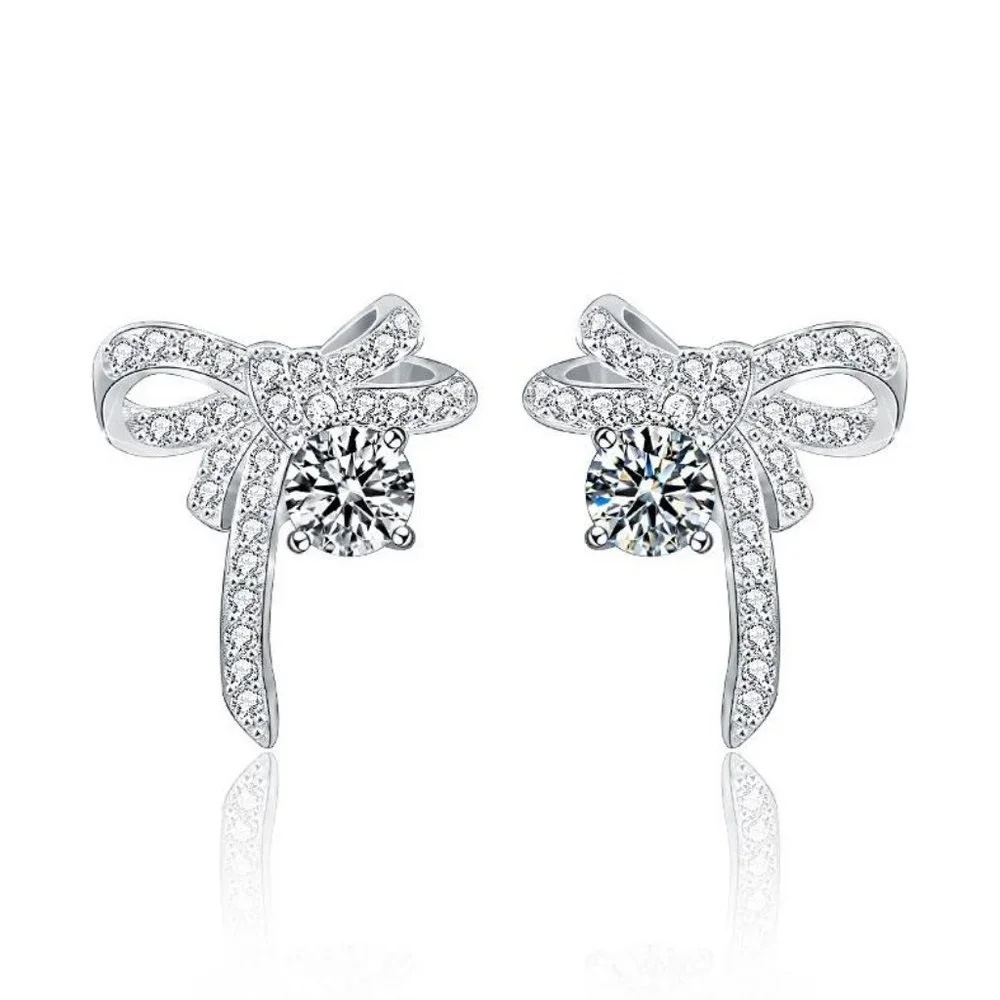 Certified 1ct. t.w. Diamond Moissanite Bow Knot Stud Earrings NEW A